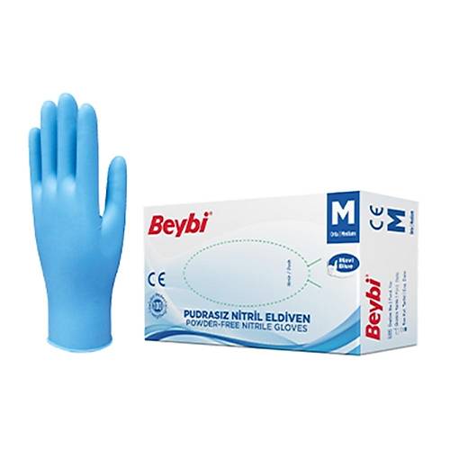 Pudras�z Mavi Nitril Eldiven - 100'l�k Kutu