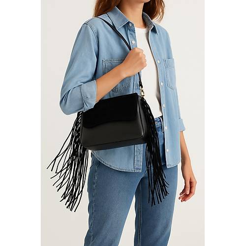 Siyah Deri Pskll Zincirli Kadn Omuz antas