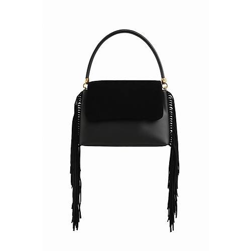 Siyah Deri Pskll Zincirli Kadn Omuz antas