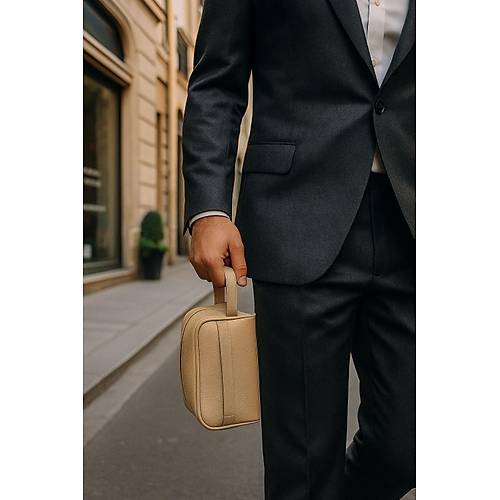 �ift Kulplu Deri G�r�n�ml� Erkek El �antas� Krem