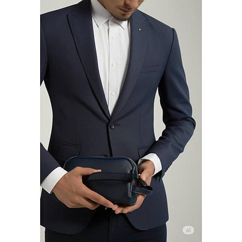 �ift Kulplu Deri G�r�n�ml� Erkek El �antas� Lacivert