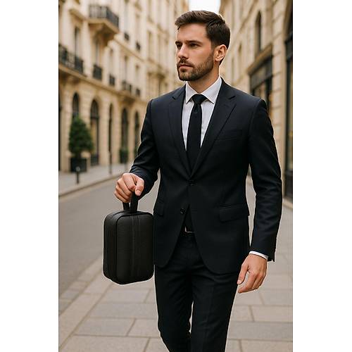 �ift Kulplu Deri G�r�n�ml� Erkek El �antas� Siyah