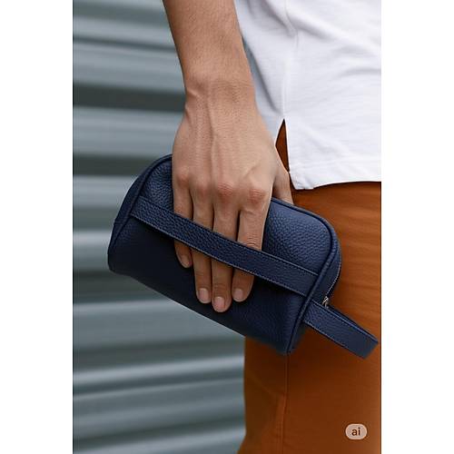 �ift Kulplu Deri G�r�n�ml� Erkek El �antas� Lacivert