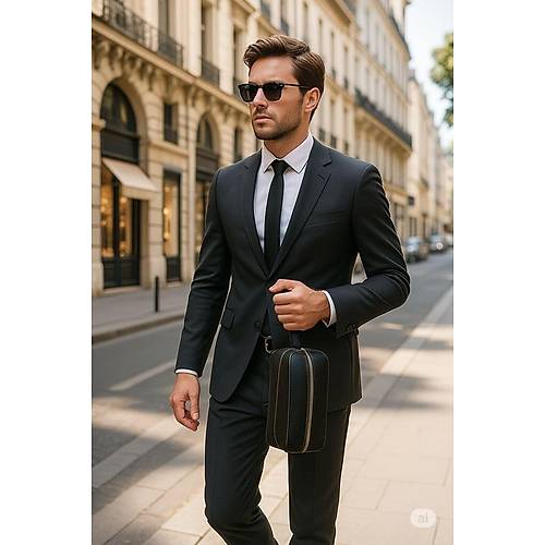 �ift Kulplu Deri G�r�n�ml� Erkek El �antas� Siyah