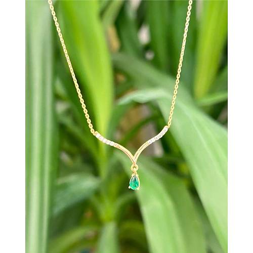 YE��L TAS TASARIM KOLYE 8 AYAR