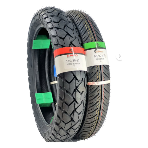 Bajaj Pulsar, Boxer, TVS Raider, RKS Titanic, Falcon Mexico, Aprilia RS4, Arora AR, MT 110/80-17 TL ve 90/90-17 TL Dubleks Lastik Set