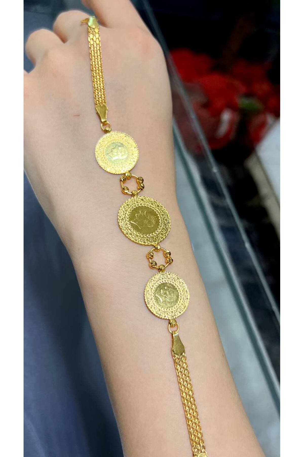 13,50 gr (GRAM) 2 Ceyrek Altın 1 Yarım Altın Hasır Bileklik 22 Ayar