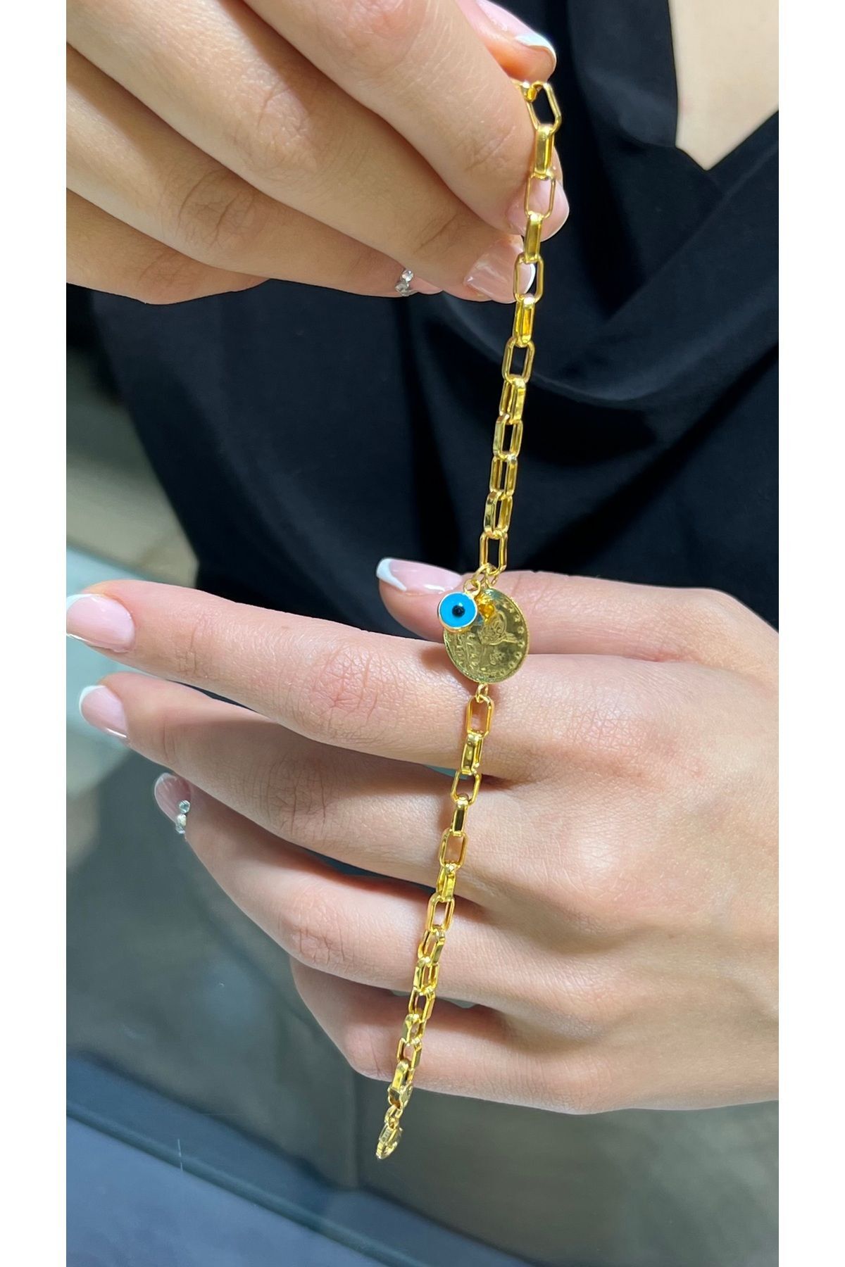 6.50 gr (Gram) Küp Çeyrek Reşat Künye Bileklik 4 mm 22 Ayar Altın