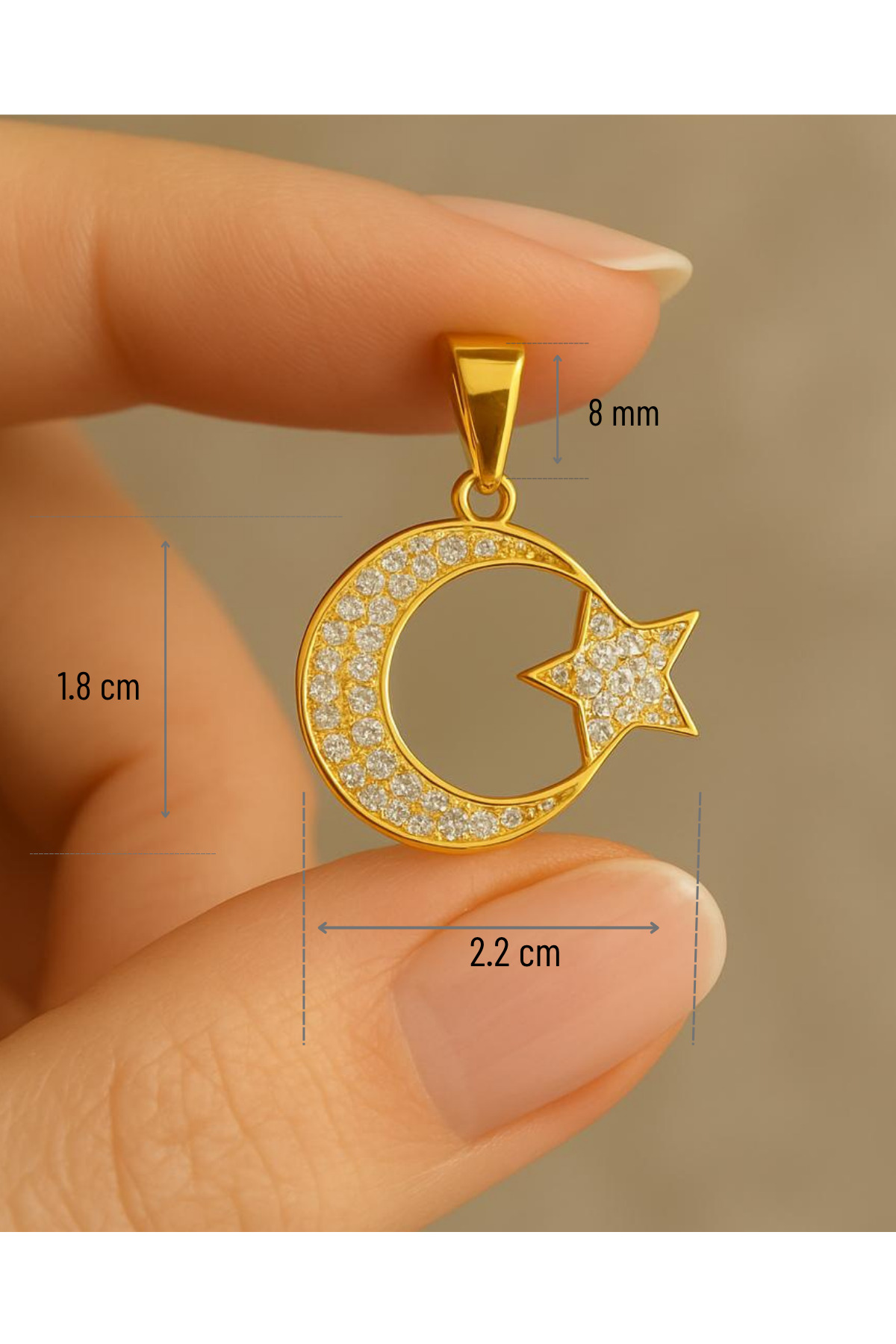 1.90 gr (GRAM) Taşlı Ay Yıldız Kolye Ucu 22 Ayar Altın