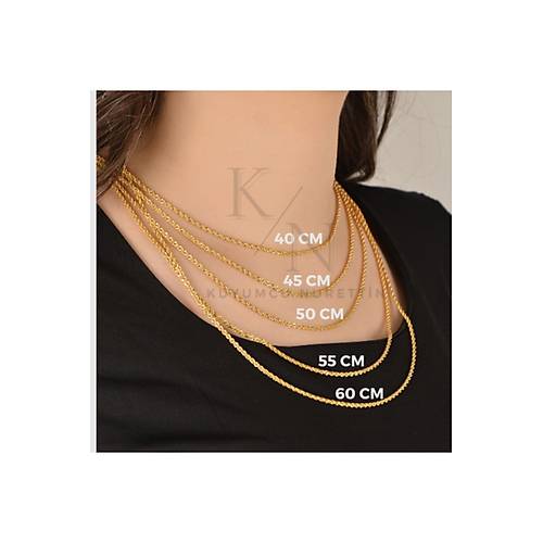 1,80 gr (GRAM) 50 Cm Aynal Zincir Kalp Ulu Kolye 14 Ayar Altn