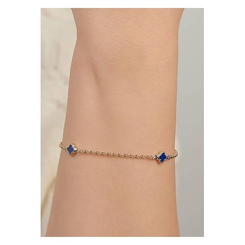 1,70 (GRAM) 3 Lacivert Tal Sedef Bileklik Knye Unisex 14 Ayar Altn (YEL-ROSE-SARI-BEYAZ)