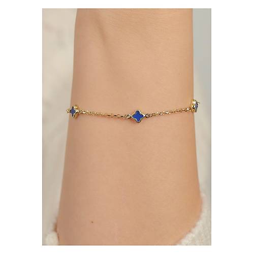 2,50 (Gram) Lacivert Tal Sedef Yonca Bileklik Knye Unisex 14 Ayar Altn (rose-sar-yeil-beyaz)