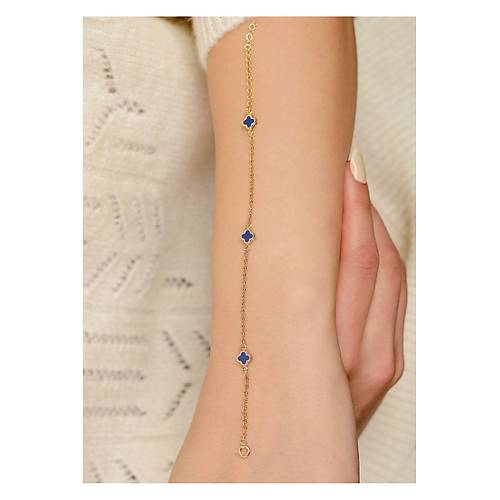 1,70 (GRAM) 3 Lacivert Tal Sedef Bileklik Knye Unisex 14 Ayar Altn (YEL-ROSE-SARI-BEYAZ)