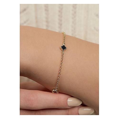 1,70 (GRAM) 3 Siyah Tal Sedef Bileklik Knye Unisex 14 Ayar Altn (YEL-ROSE-SARI-BEYAZ)