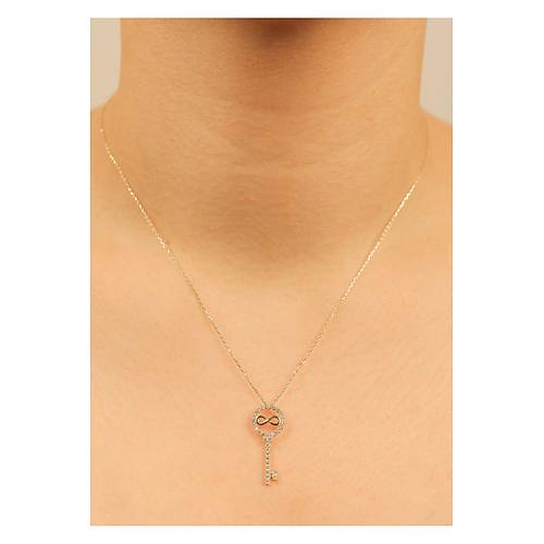 1,90 gr (gram)  Anahtar Sonsuzluk Detayl Tal  Kolye  45 cm 14 Ayar Altn