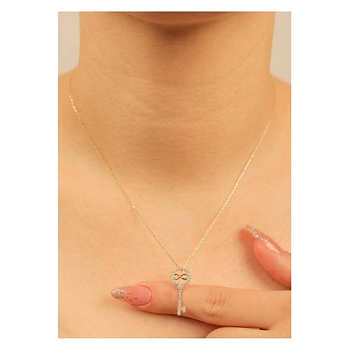 1,90 gr (gram)  Anahtar Sonsuzluk Detayl Tal  Kolye  45 cm 14 Ayar Altn