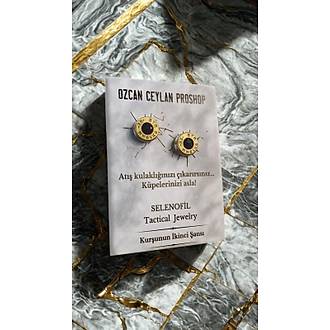 Selenofil Alt�n Kaplamal� Gold Detay Siyah Ta�l� Mermi K�pe