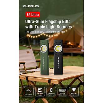 Klarus E5 Ultra � Ultra �nce, Manyetik, �arjl� EDC El Feneri (800 L�men)
