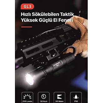 KLARUS GL3 Klarus GL3 USB-C �arj Edilebilir LED Taktik T�fek Feneri