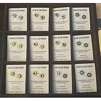 Selenofil Alt�n Kaplamal� Gold Detay Siyah Ta�l� Mermi K�pe