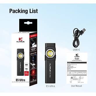 Klarus E5 Ultra � Ultra �nce, Manyetik, �arjl� EDC El Feneri (800 L�men)