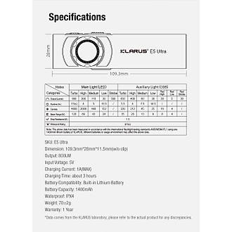 Klarus E5 Ultra � Ultra �nce, Manyetik, �arjl� EDC El Feneri (800 L�men)