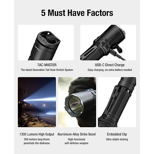 Klarus XT11R -1300 L�men Taktik El Feneri (K�l�f Hediyeli)