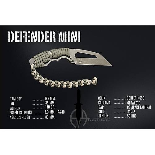 EVA TACTICAL DEFENDER MINI � B�hler N690 �elik Kompakt Taktik B��ak (Paracord Sap & Kydex K�l�f)