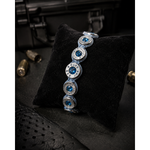 Selenofil Tactical Jewellery .45 ACP & 9 mm Zirkon Ta�l� Ger�ek Kovan Bileklik (A��k Mavi)