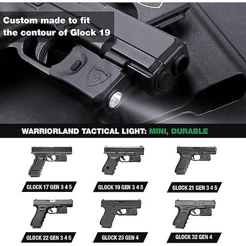 WARRIORLAND SL-1 Mini Pistol Light + Kydex Holster (150 Lumen)  Glock 17/19/21/22 Gen 3?5 & G23/32 Gen?4 Uyumlu