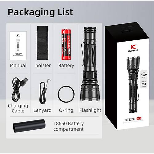 Klarus XT12GT PRO Hunting KIT Avclk seti - Uzun Menzilli Taktik Fener