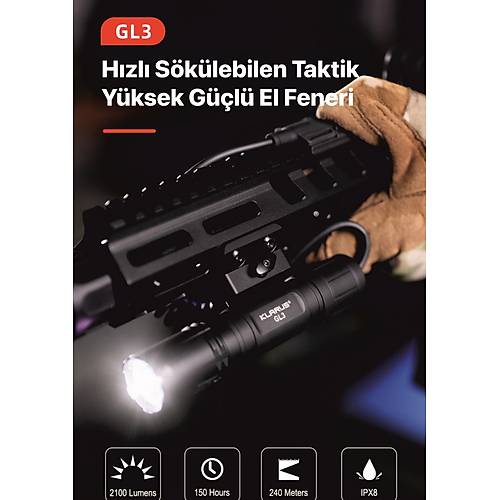 KLARUS GL3 Klarus GL3 USB-C arj Edilebilir LED Taktik Tfek Feneri