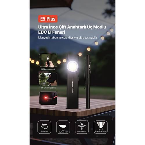 Klarus E5 Plus  Ultra nce, Manyetik, arjl LED Fener