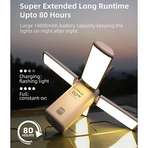 Klarus CL2 Pro 14000 mAh Powerbank Kapasiteli Katlanabilir Kamp Lambas, 360 Aydnlatma (Beyaz)