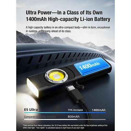 Klarus E5 Ultra - Ultra �nce, Manyetik, �arjl� EDC El Feneri (800 L�men)
