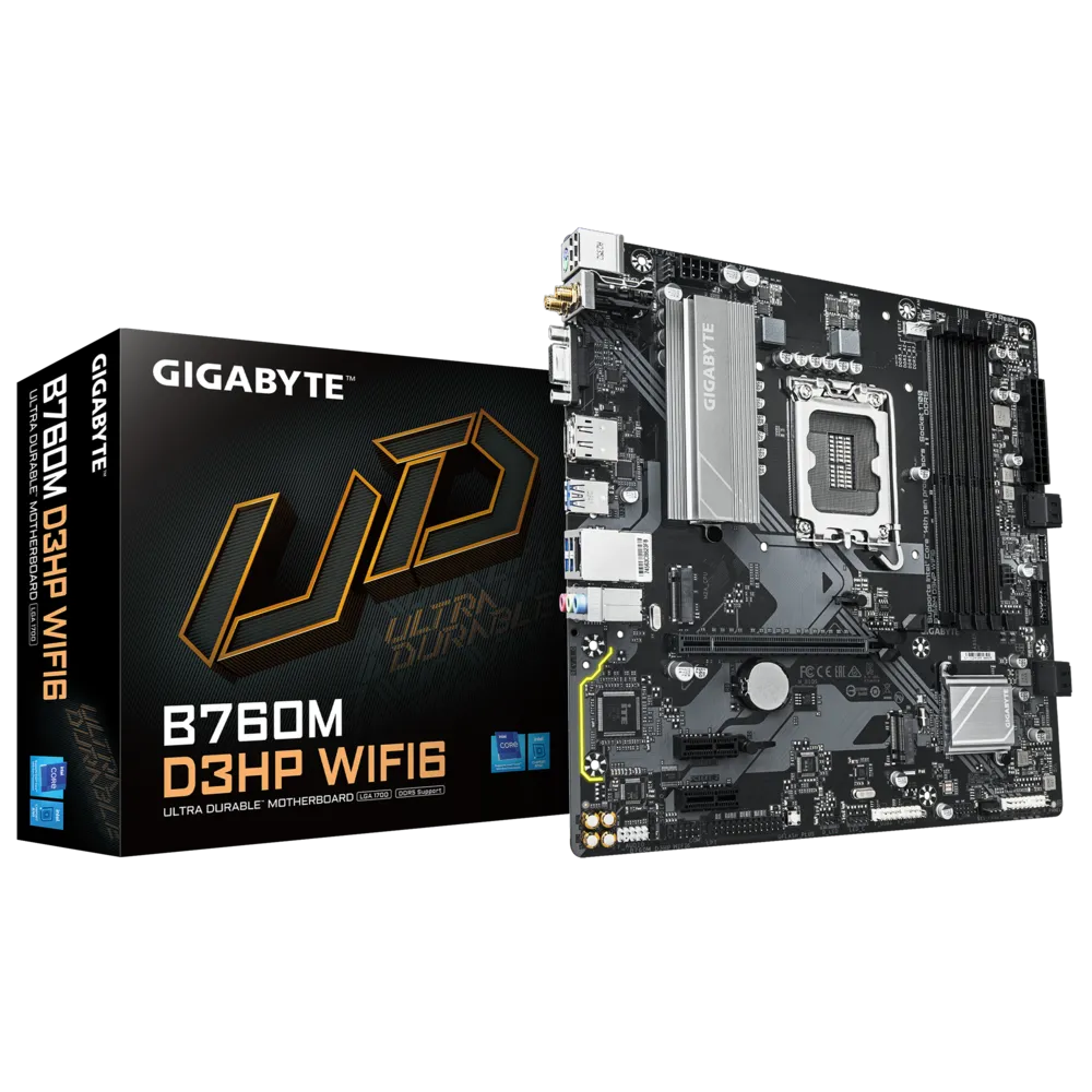 Gigabyte B760M D3HP WIFI6 Sc-1851 DDR5 5600Mzh 2xM.2 1gBit Lan Wi-Fi 6E VGA HDMI DP mATX INTEL Anakart