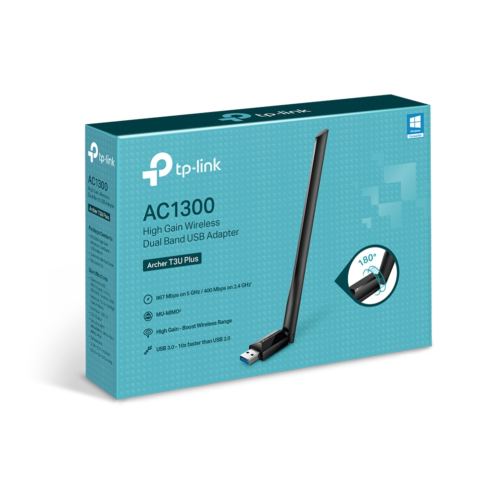 Tp-Link ARCHER T3U PLUS AC1300 Dual Bant Siyah USB Adaptör