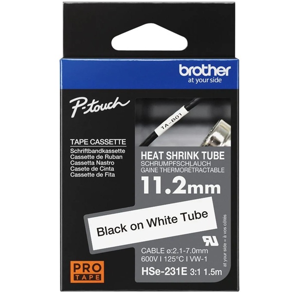 Brother HSE-231E P-Touch 12mm Isı İle Daralan Beyaz Üzeri Siyah Kablo Etiketi