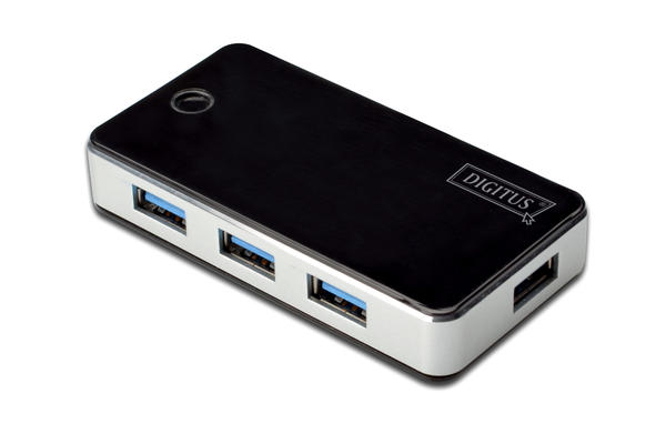 Digitus DA-70231 USB 3.0 to 4 Port USB 3.0  Plastik Siyah Gümüş Güç Adaptörlü USB 3.0 Çoklayıcı Hub