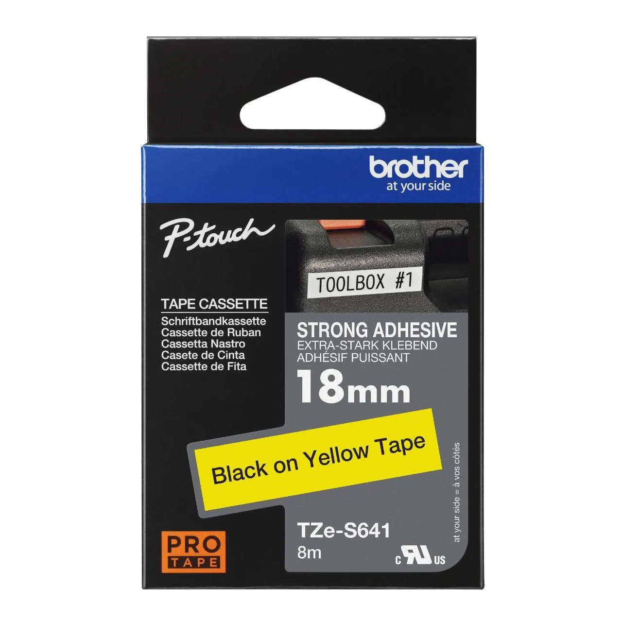 Brother P-Touch TZE-S641 18mm 8Mt Sarı Üzerine Siyah Güçlü Yapışkanlı Laminasyonlu Etiket