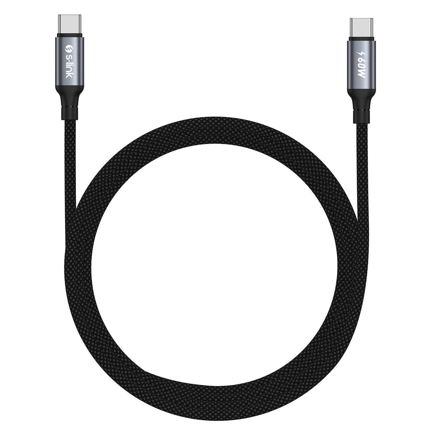 S-Link CC-01 1.2 Mt USB Type C to USB Type C PD 60W Örgülü Metal Başlıklı Siyah Hızlı Şarj Kablosu
