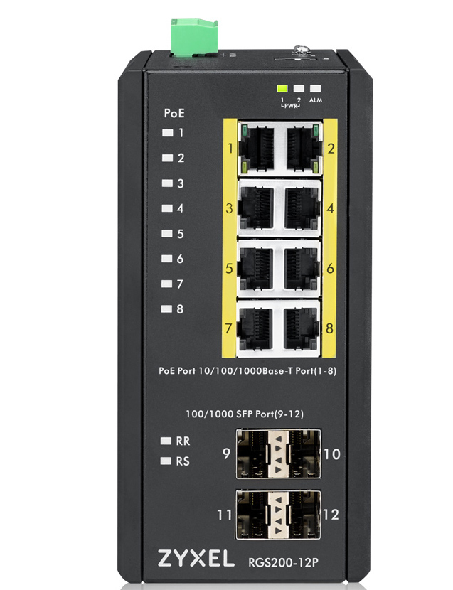 Zyxel RGS200-12P-ZZ0101F 8 Port Gigabit PoE 4 Port SFP Yönetilebilir Endüstriyel poE Switch