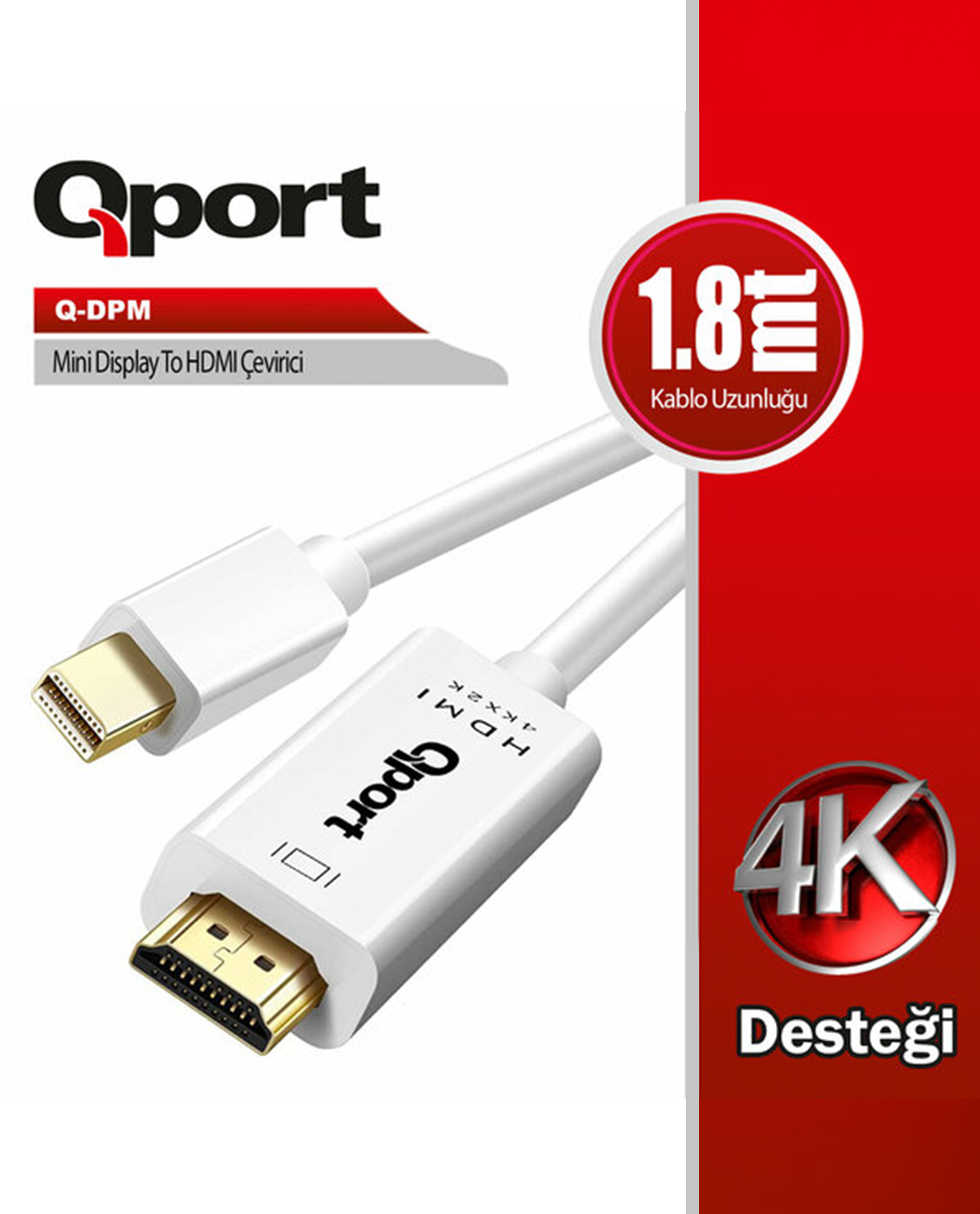 Qport Q-DPM 1.8 Mt miniDISPLAYPORT to HDMI 4K Görüntü Kablosu
