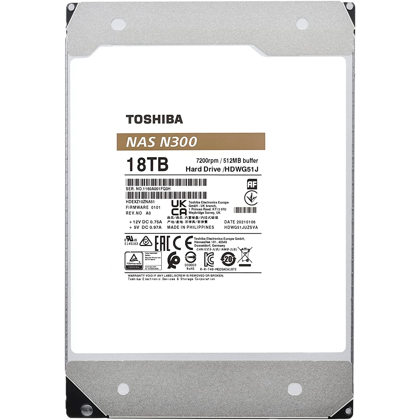 Toshiba HDWG51JUZSVA 18 TB N300 7200Rpm 512Mb SATA Nas Harddisk