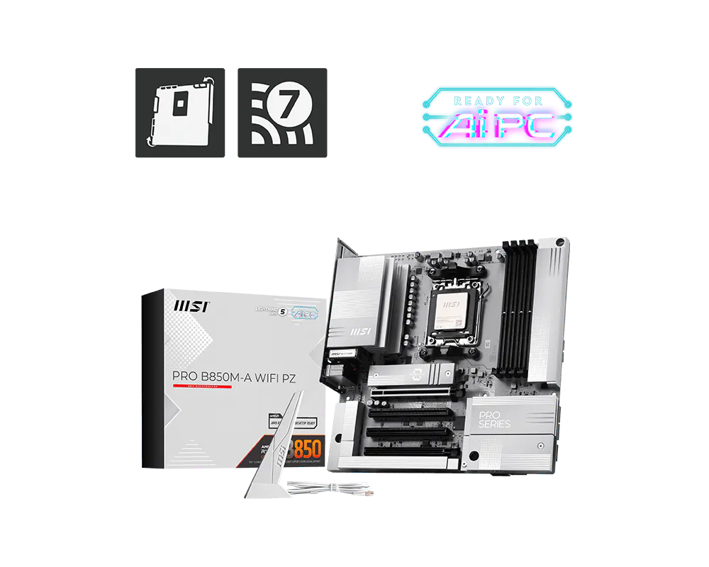 Msi PRO B850M-A WIFI PZ Sc-AM5 DDR5 8200MZh 2xM2 5Gbit LAN WiFİ7 mATX AMD Anakart