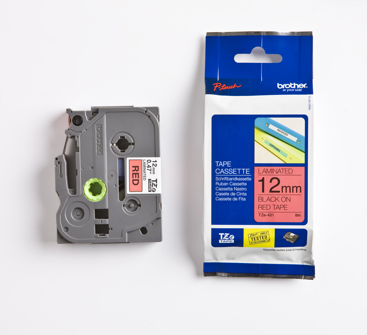 Brother P-Touch TZE-431 12mm 8Mt Kırmızı Üzerine Siyah Laminasyonlu Etiket