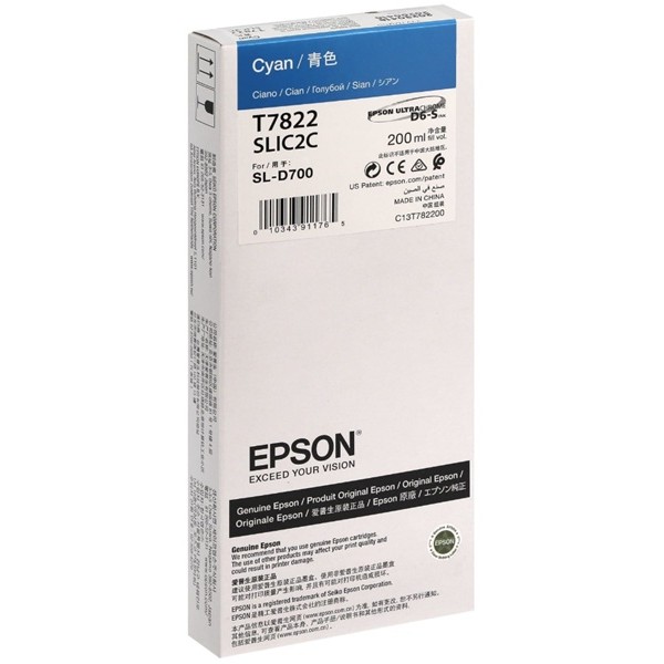 Epson C13T78220N SL-D700 T7822 Surelab 200Ml Mavi Orijinal Inkjet Kartuş