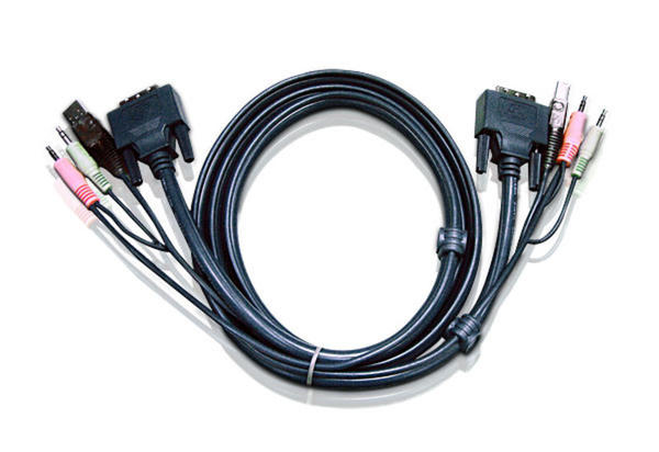 Aten 2L-7D03UD 3 Mt USB Klavye Mouse Monitör Hoparlör Dual DVI-D KVM Switch Kablosu