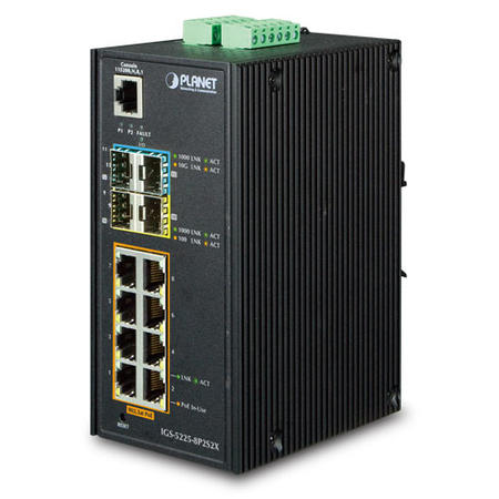 Planet PL-IGS-5225-8P2S2X 8 Port Gigabit PoE 4 Port SFP 240W PoE Yönetilebilir L2+ Endüstriyel Switch
