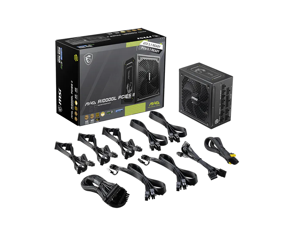 Msi MAG A1000GL PCIE5 II 1000W 80 Plus Gold 12cm Fanlı ATX 3.1 PCIe 5.1 Power Supply